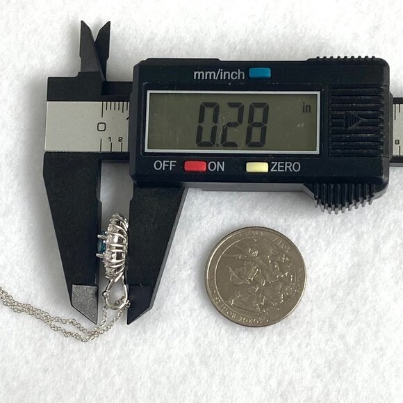 Sterling Silver 925 Thailand Oval Blue Topaz CZ Halo Pendant Necklace 18" Chain - Picture 15 of 16